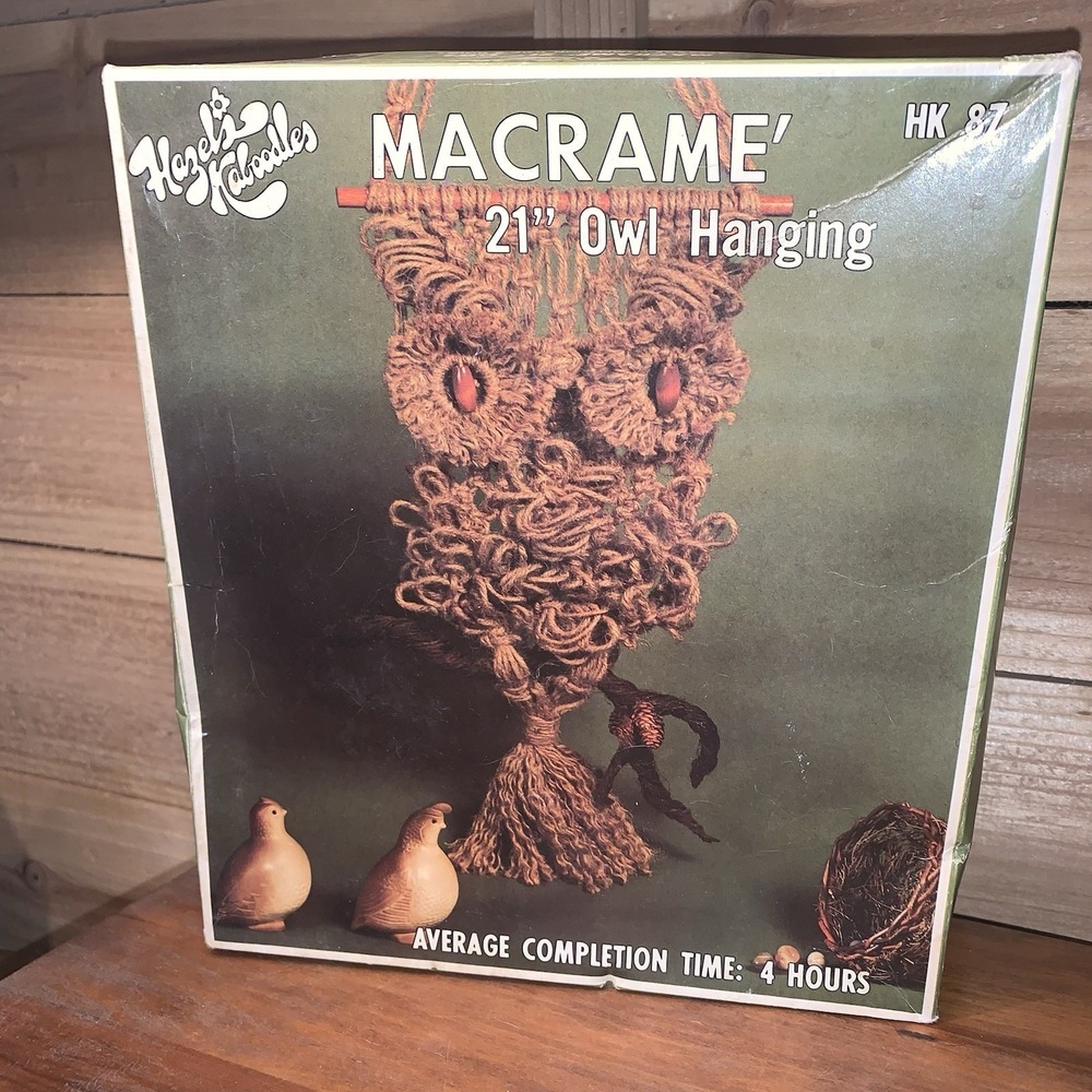 Vintage Hazel's Kaboodles Owl 21" Macrame Hanging Wall Decor Brand New HK87